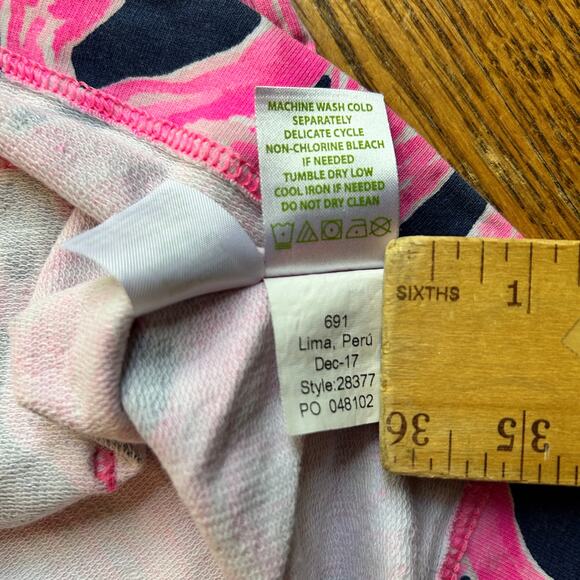 Lilly Pulitzer Girls Skipper Popover Top 1/2 Zip Flamingo Pink Navy Sz XL 12-14 - Picture 7 of 8